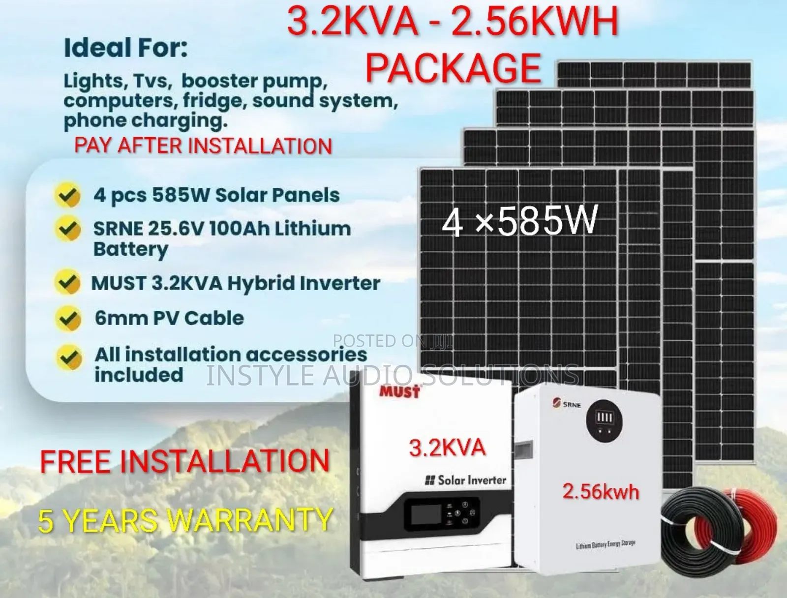 3.2kva - 2.56kwh (100ah) Lithium Home Offgrid System - (4)585w Solar