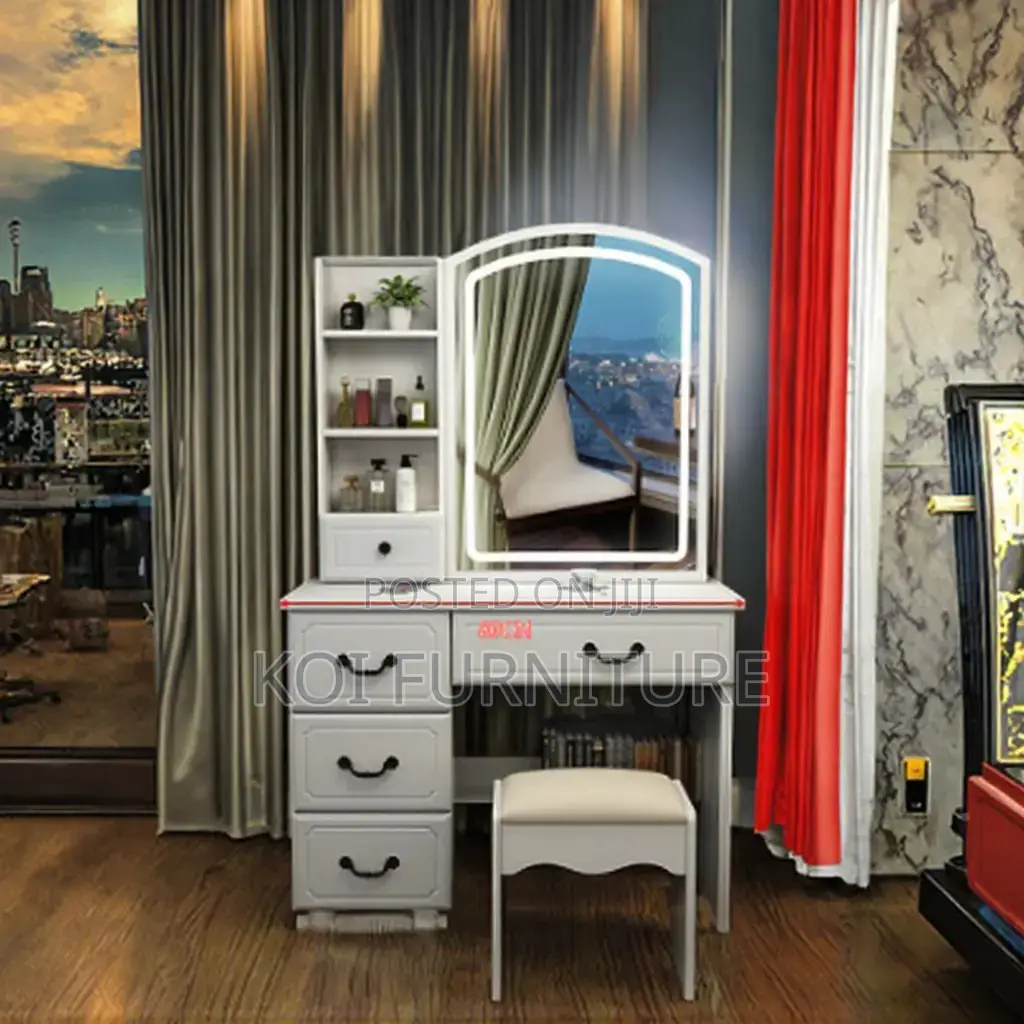 Dressers; White Bedroom Home Vanity Set With Glossy Finish