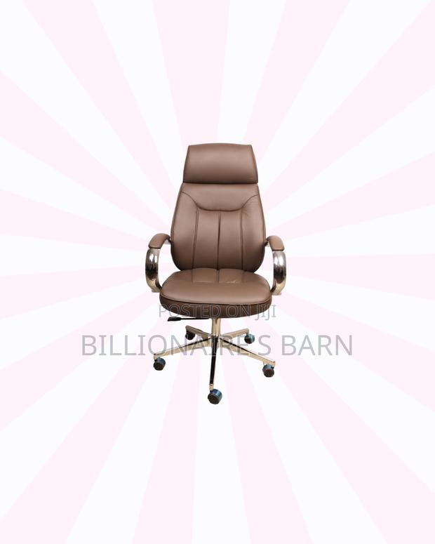 Brown Executive Leather Office Chair High Back Chrome Base Adjustable