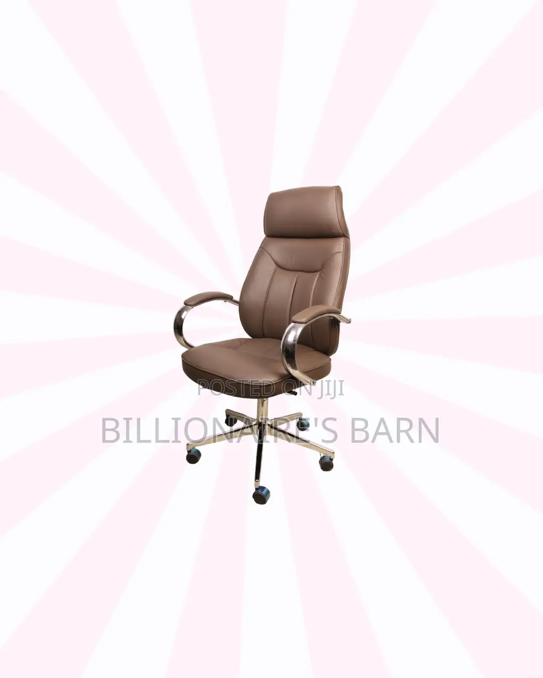 Brown Executive Leather Office Chair High Back Chrome Base Adjustable