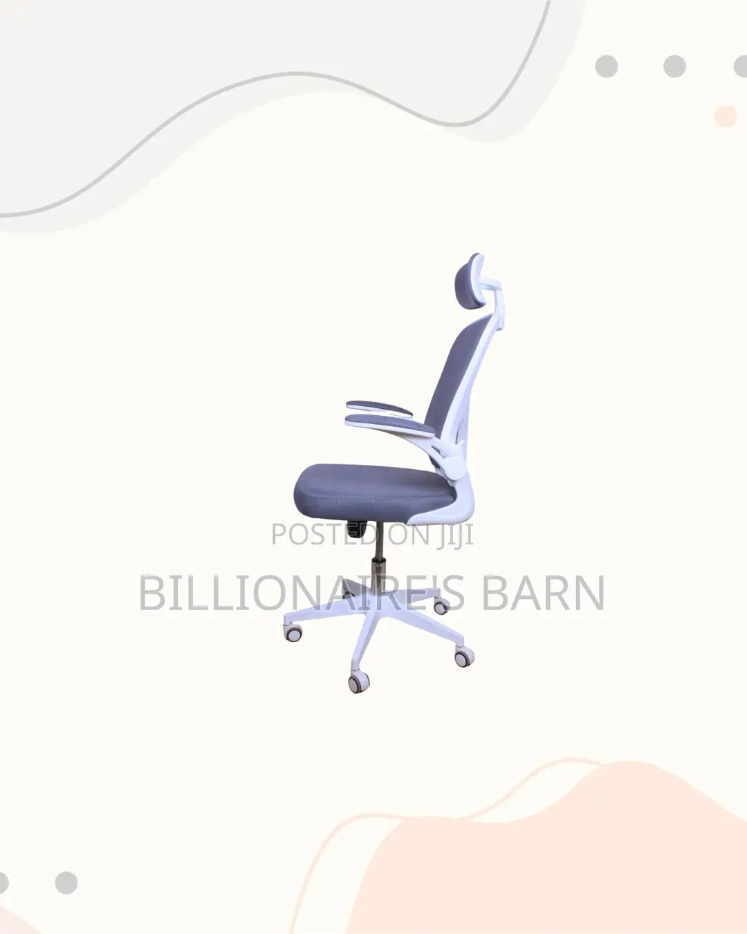 White Ergonomic Office Chair Flip Up Arms Adjustable Headrest Seating