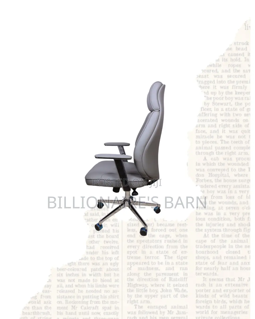 Grey Executive Leather Office Chair High Back Chrome Base Solution