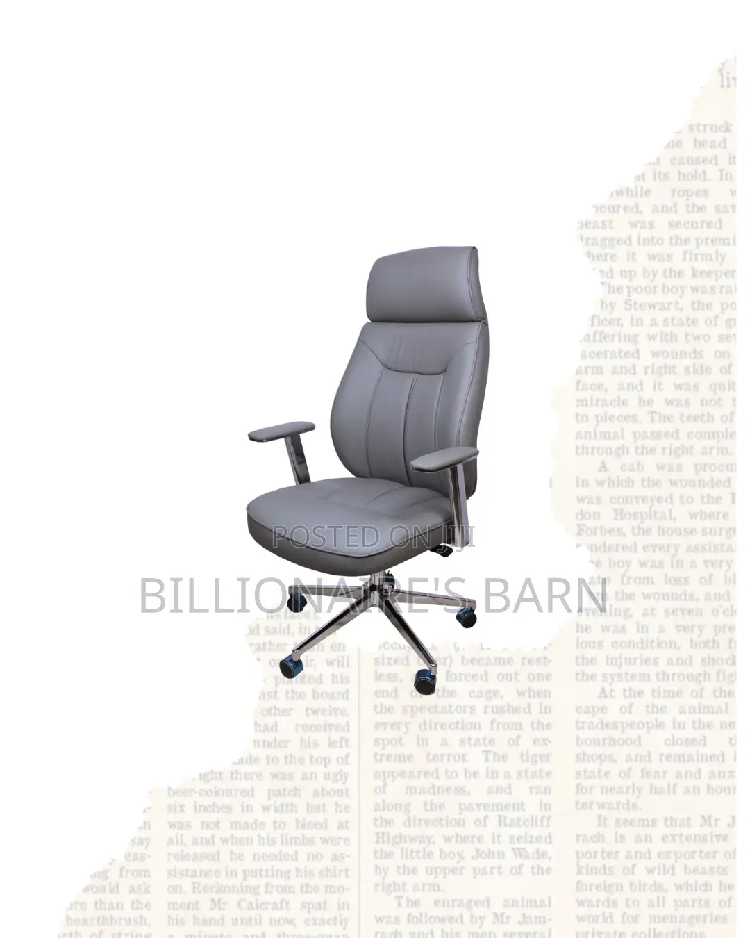 Grey Executive Leather Office Chair High Back Chrome Base Solution