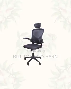Grey Ergonomic Office Chair Flip Up Arms Adjustable Headrest Solution