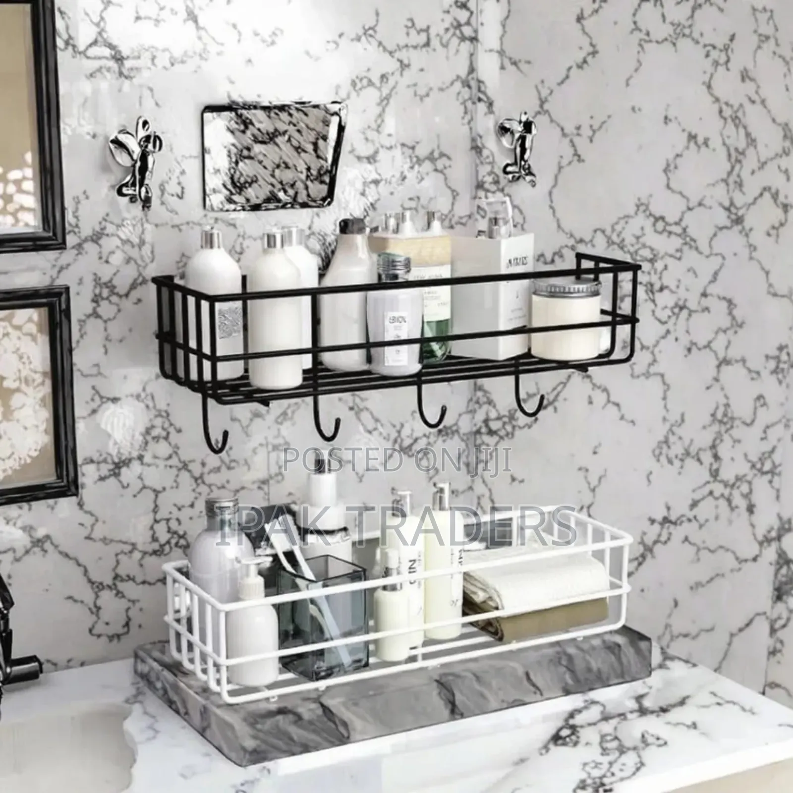  Sleek Metallic Storage Caddy With Hooks
 Modern Wire-Frame
