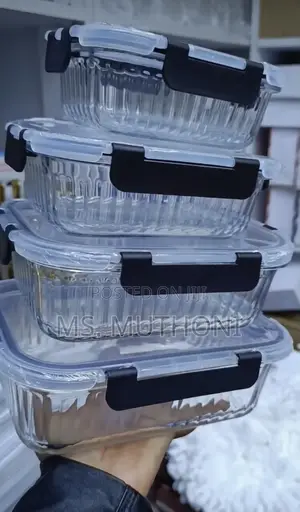 *4 PCS Ribbed Glass Food Container Set* (Oven / Freezer / Microwave )