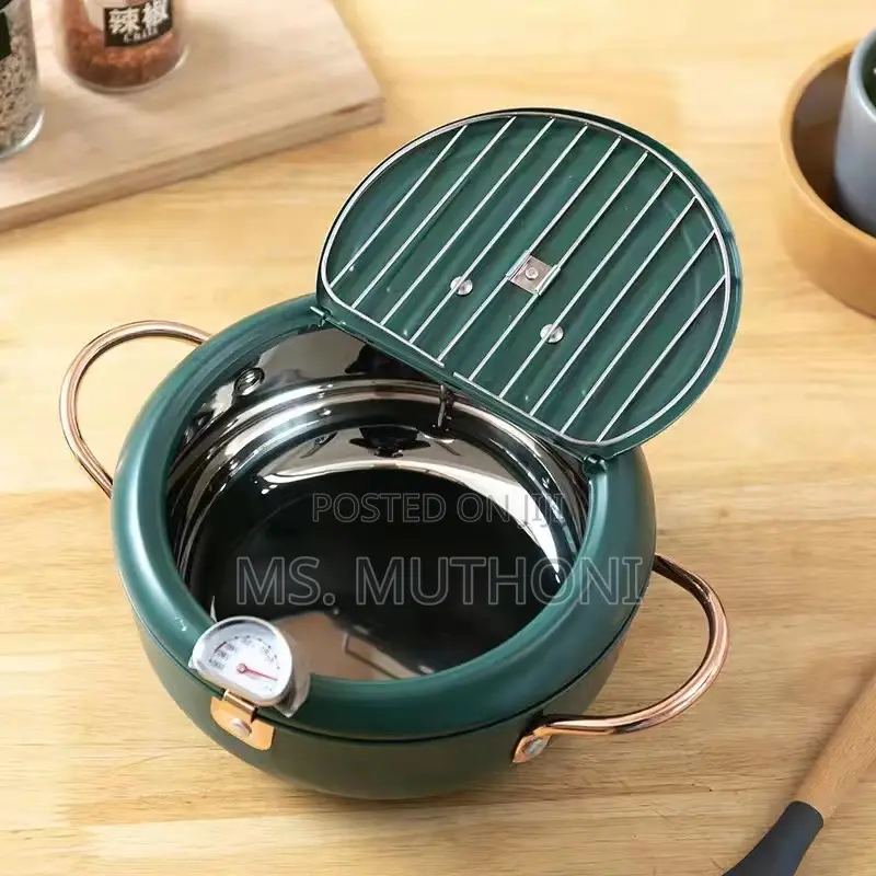 3.4l Japanese Style Tempura Deep Fryer Pot W/ Thermometer Oil Drain