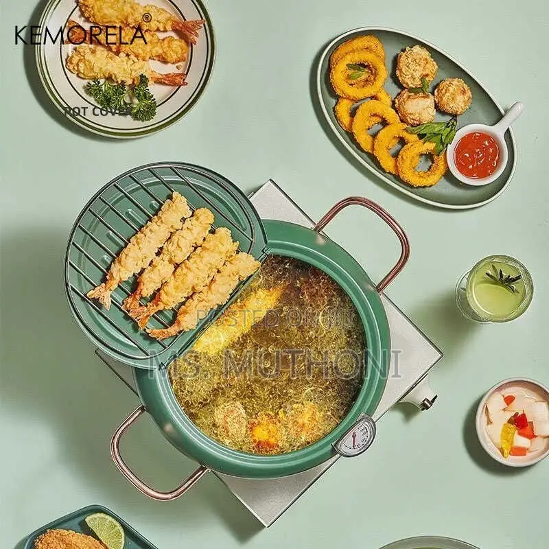 3.4l Japanese Style Tempura Deep Fryer Pot W/ Thermometer Oil Drain