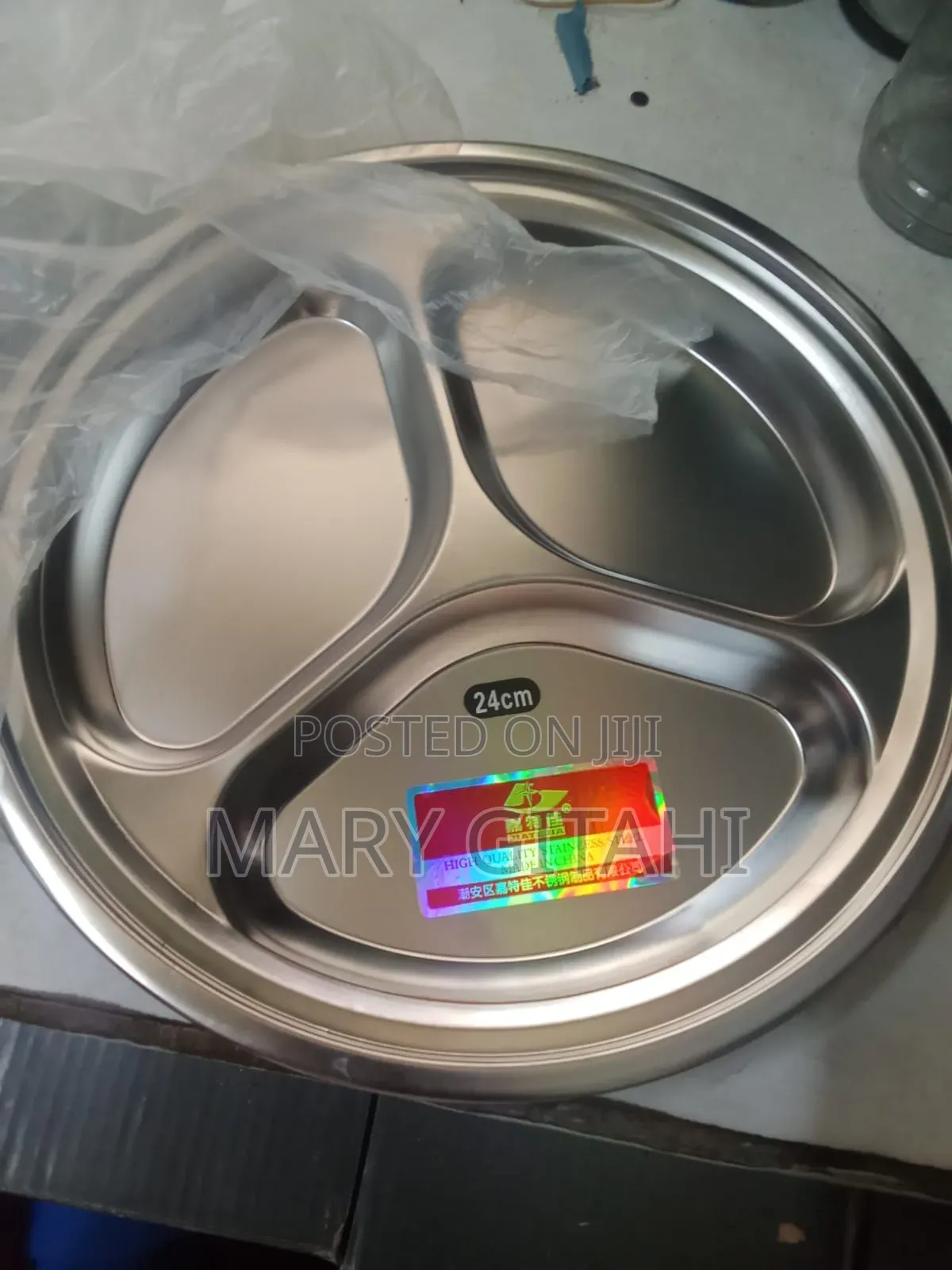 5pcs24cm Stainless Steel Round Partitioned Plate