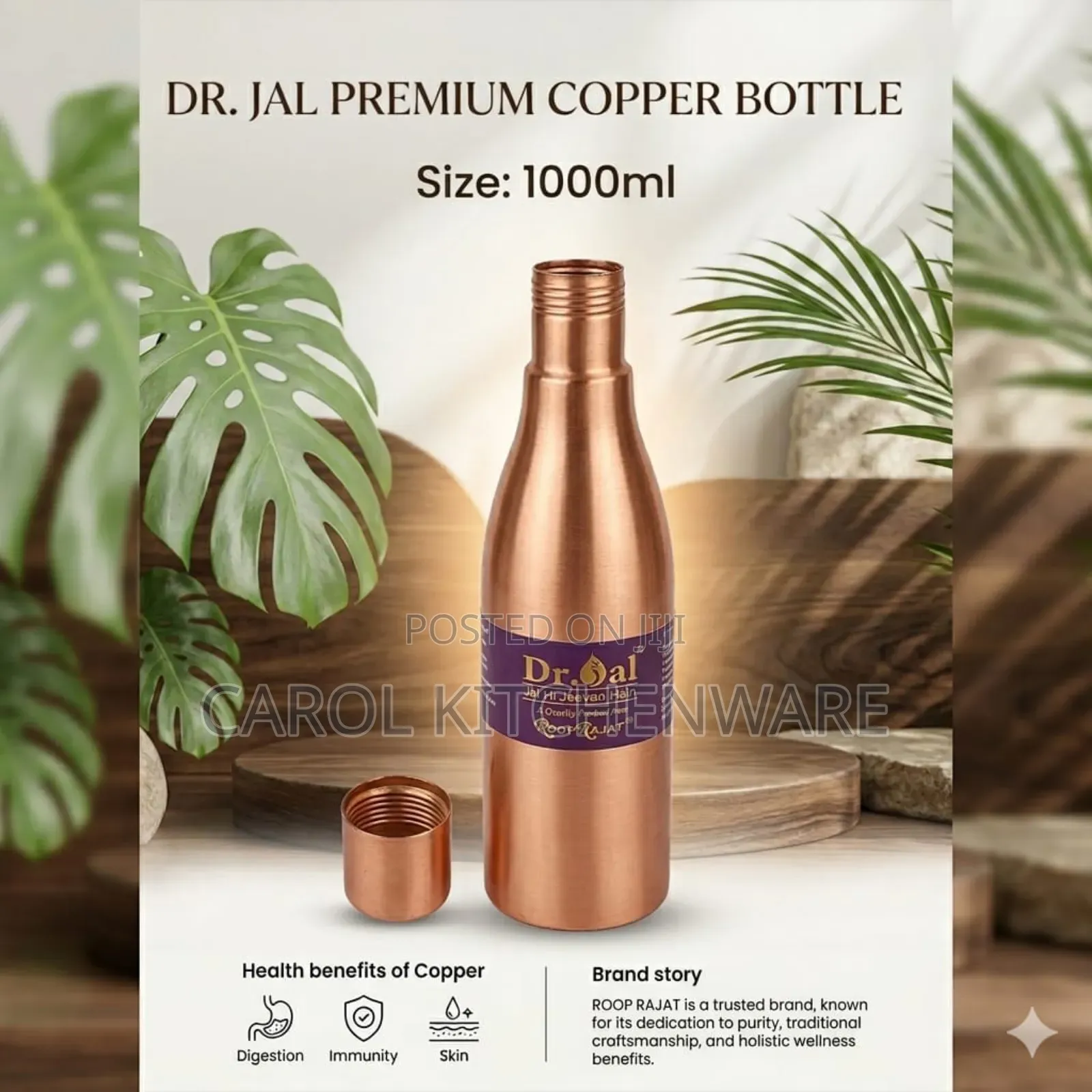 Copper Water Bottle 1~Litre