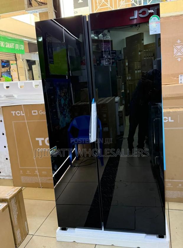 550 Litres Side by Side TCL Black Glass Door Refrigerator - main view