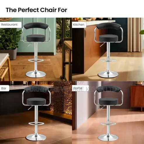 Barstool; Adjustable Black Bistro Stool With Footrest