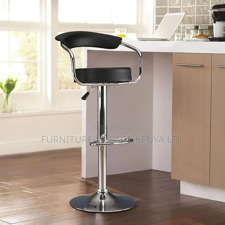 Barstool; Adjustable Black Bistro Stool With Footrest