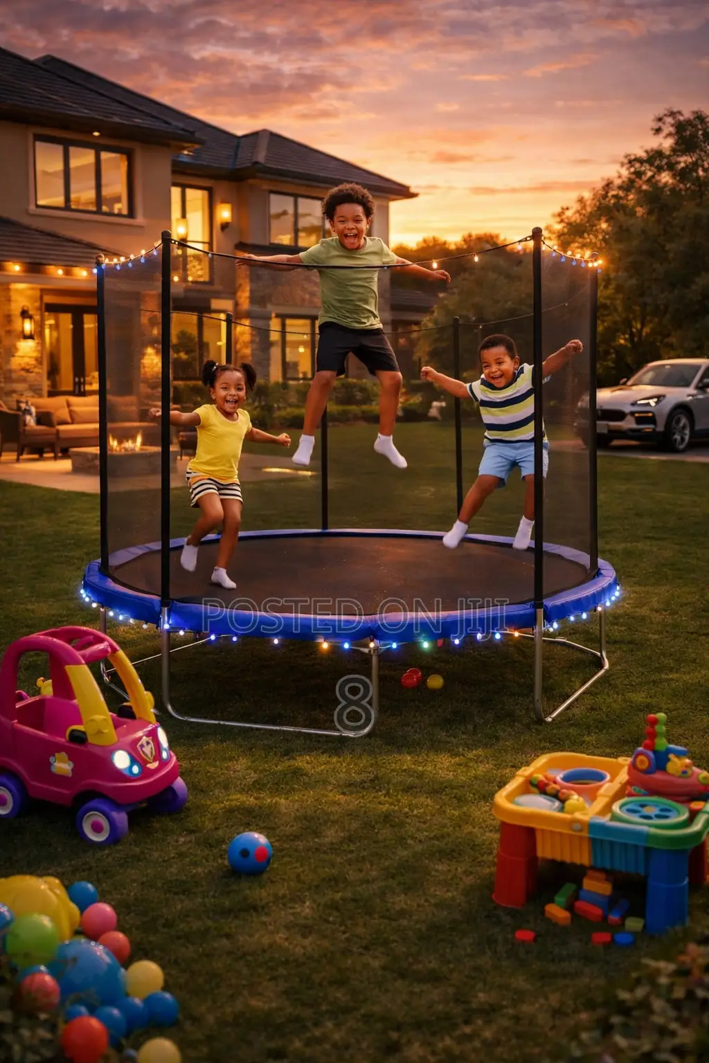 Safe 8ft Kids Trampoline With Reinforced Safety Net – Strong Build