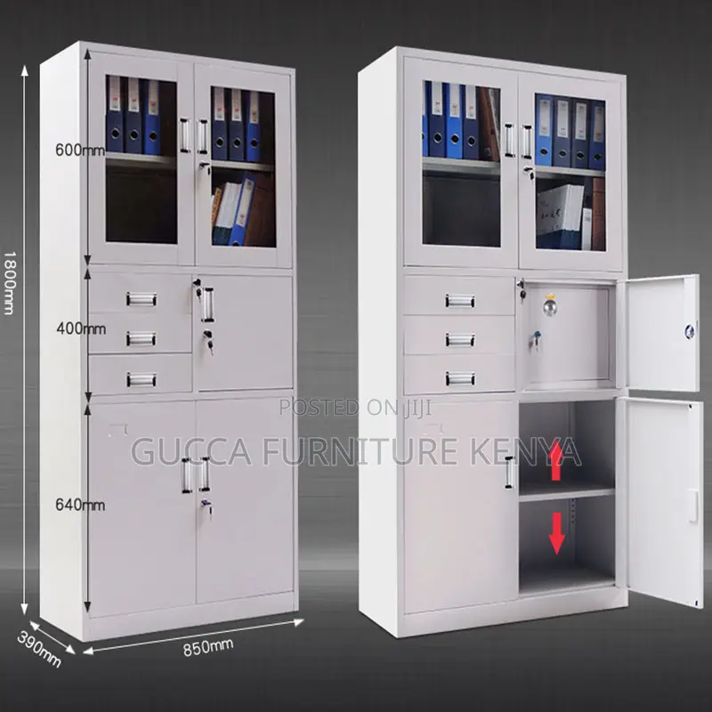 2-Swing Glass Door Filling Cabinet With Safe