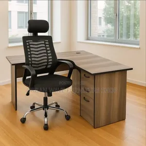 L. Shaped Reception Desk and Office Headrest Chair
