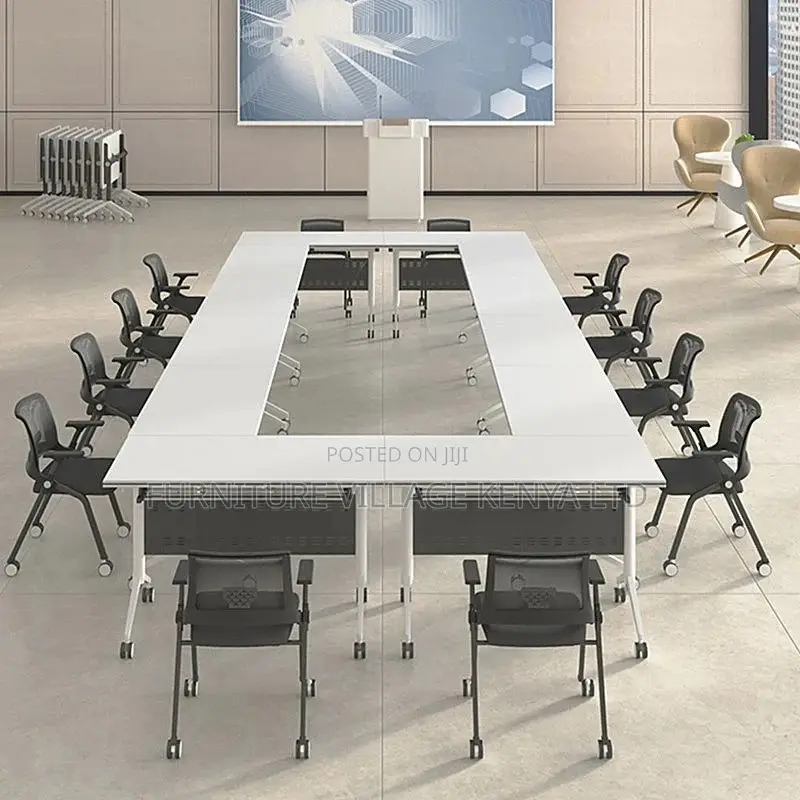 Office Table ;White Meeting Table With Foldable Design