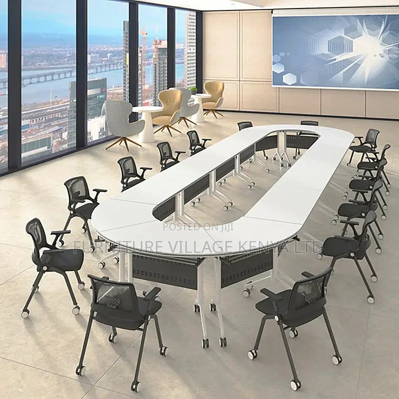 Office Table ;White Meeting Table With Foldable Design