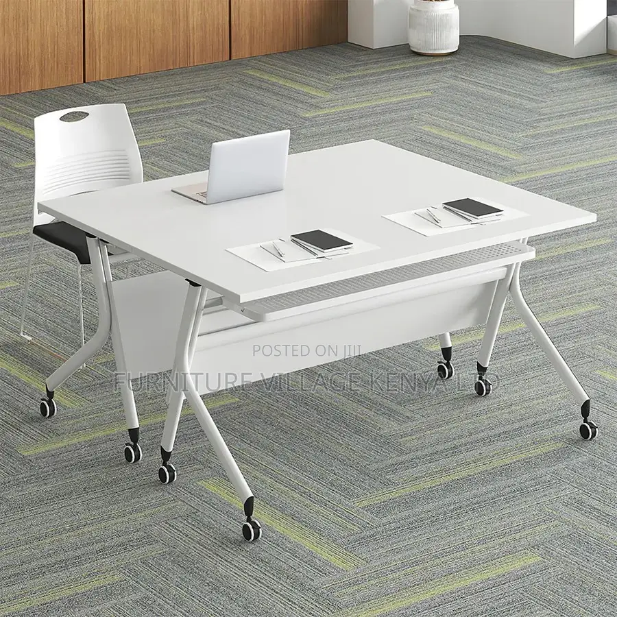 Office Table ;White Meeting Table With Foldable Design