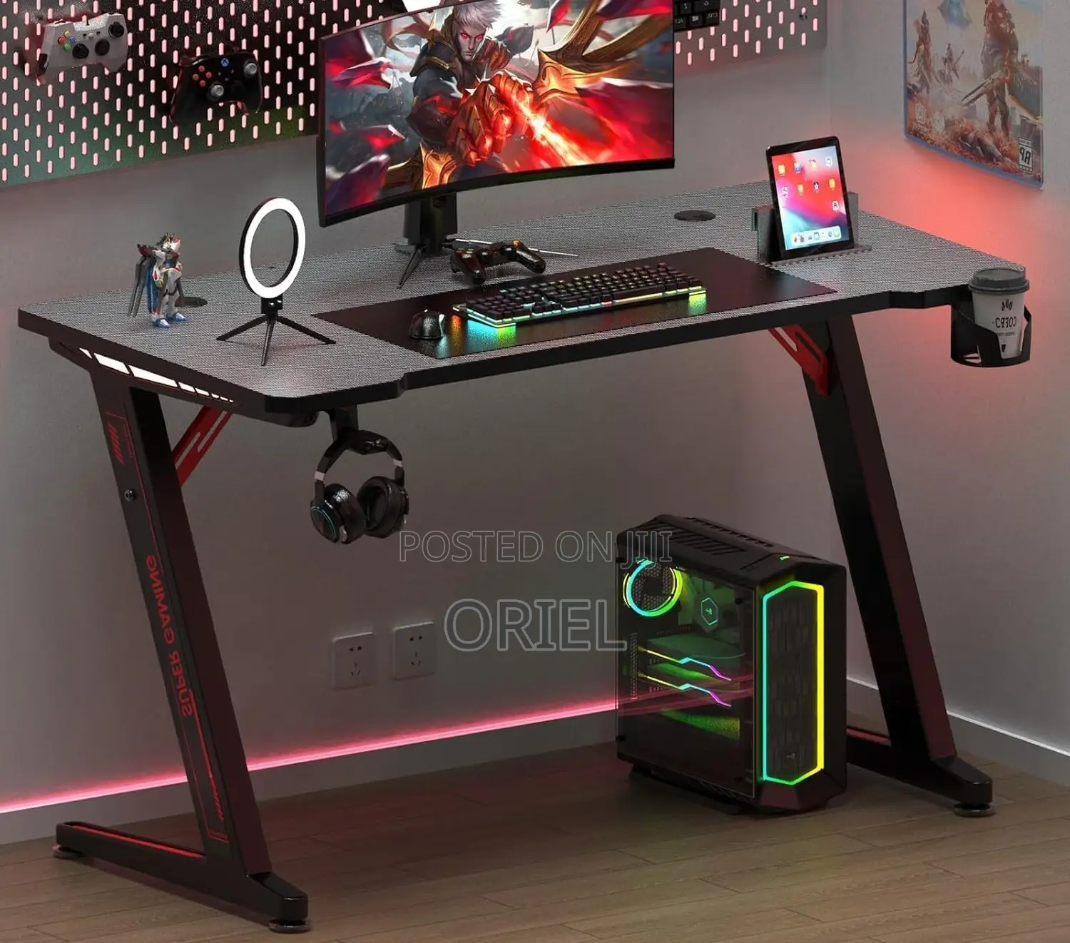 Office Desk : Office 1.4m E-Sports Z-Shaped Gaming Desk