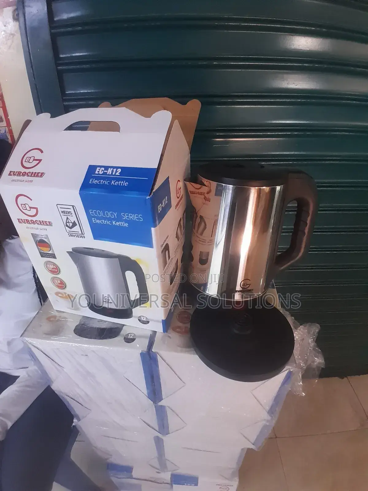 2 Litres Eurochef 3 Pin Plug 1 Metre Cable Stainless Steel Kettle