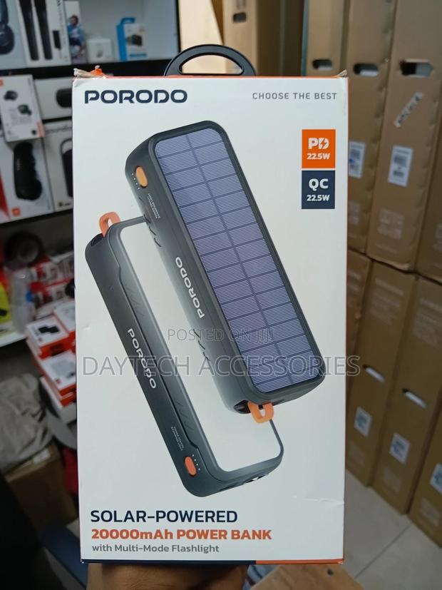 Porodo 20000mah Solar-Powered Power Bank With Multi-Mode Flashlight. - main view