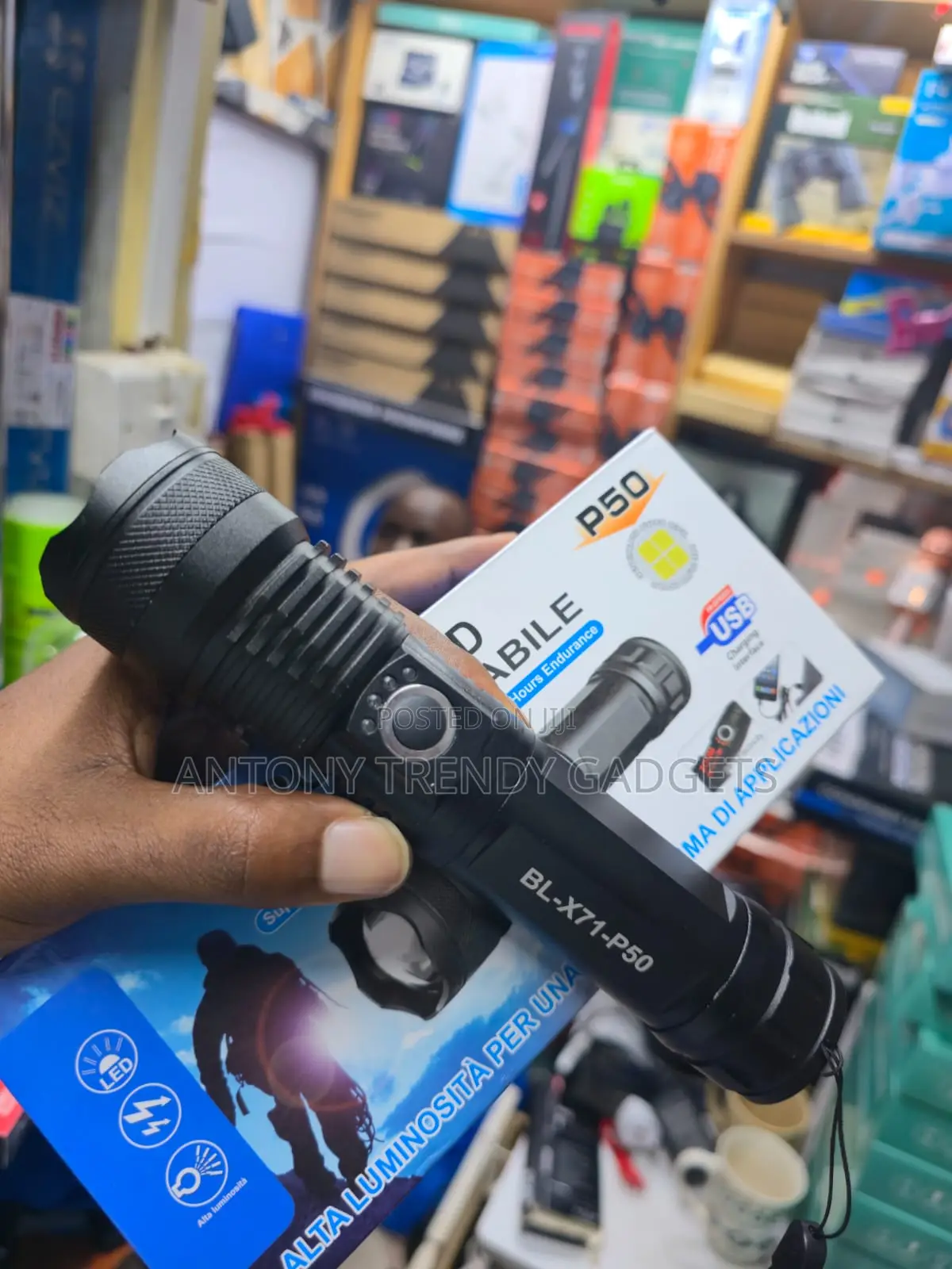 P50 Rechargeable Led Torch, Rechargeable Flashlight Torcia a Led