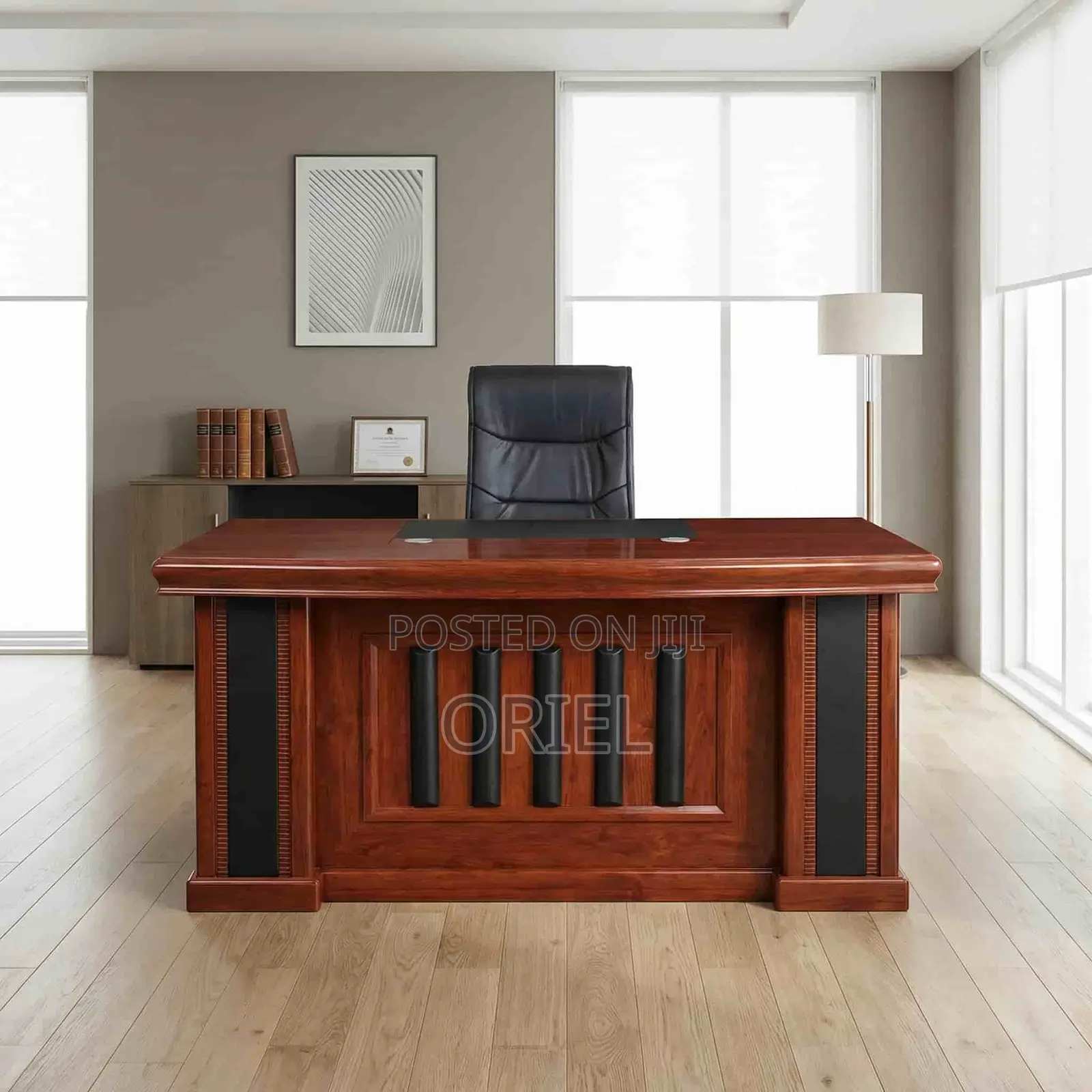Office Desk : High-End 1.6m Executive L-Shaped Mahogany Office Desk
