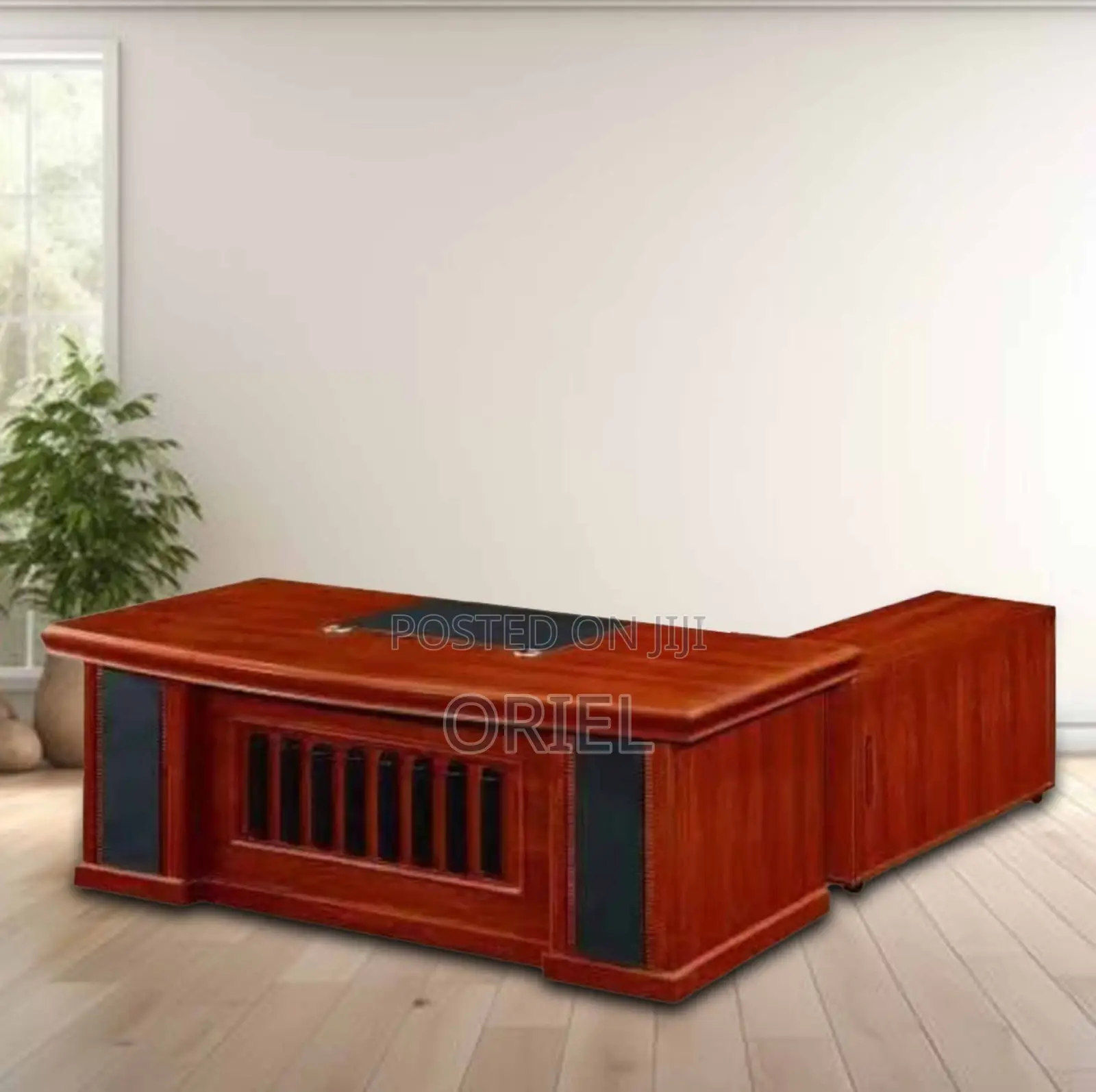 Office Desk : High-End 1.6m Executive L-Shaped Mahogany Office Desk