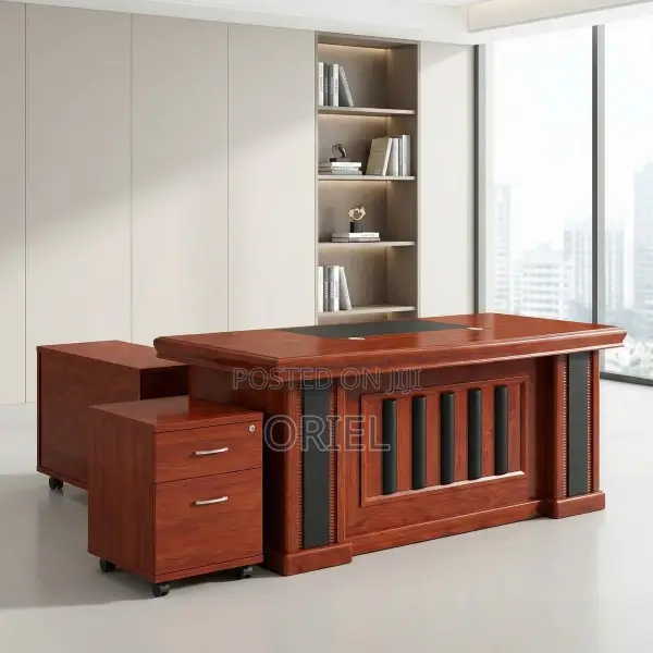 Office Desk : High-End 1.6m Executive L-Shaped Mahogany Office Desk