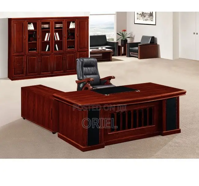 Office Desk : High-End 1.6m Executive L-Shaped Mahogany Office Desk