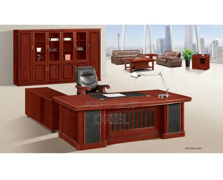 Office Desk : High-End 1.6m Executive L-Shaped Mahogany Office Desk