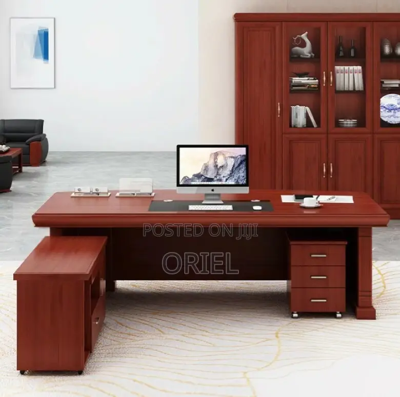 Office Desk : High-End 1.6m Executive L-Shaped Mahogany Office Desk