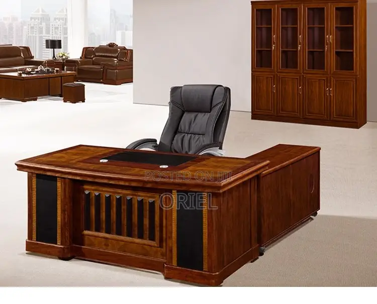 Office Desk : High-End 1.6m Executive L-Shaped Mahogany Office Desk