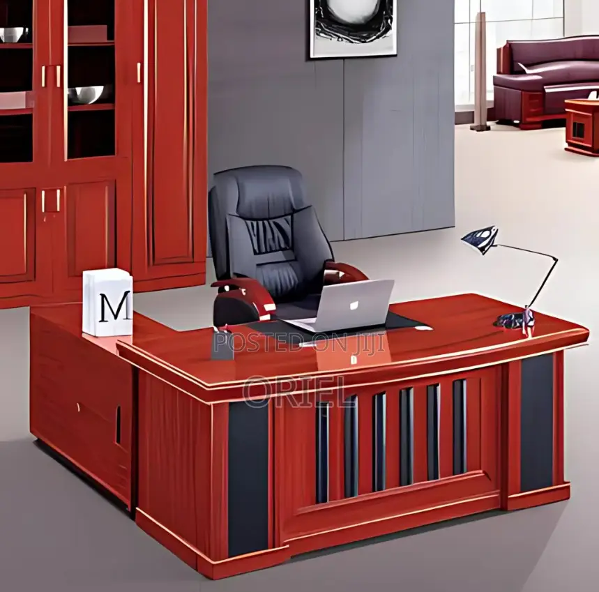 Office Desk : High-End 1.6m Executive L-Shaped Mahogany Office Desk