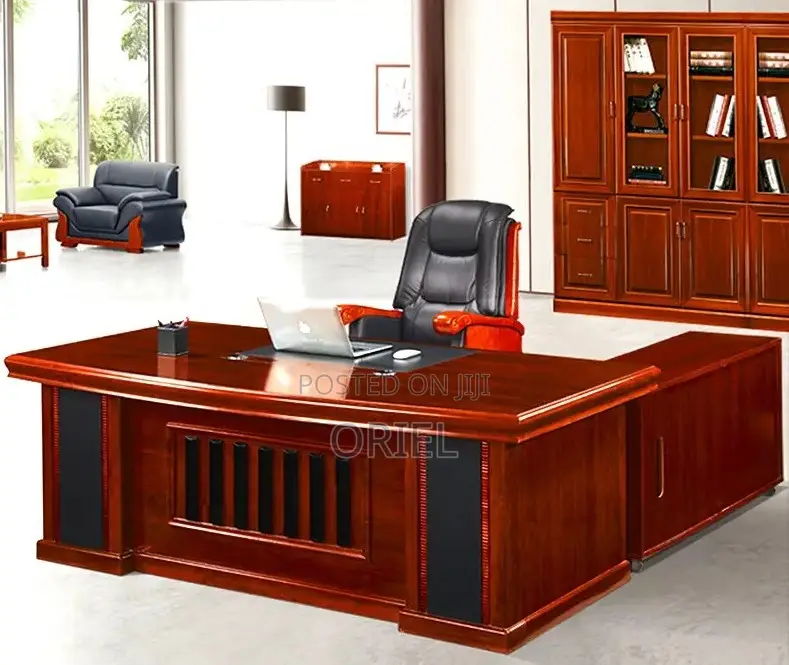 Office Desk : High-End 1.6m Executive L-Shaped Mahogany Office Desk