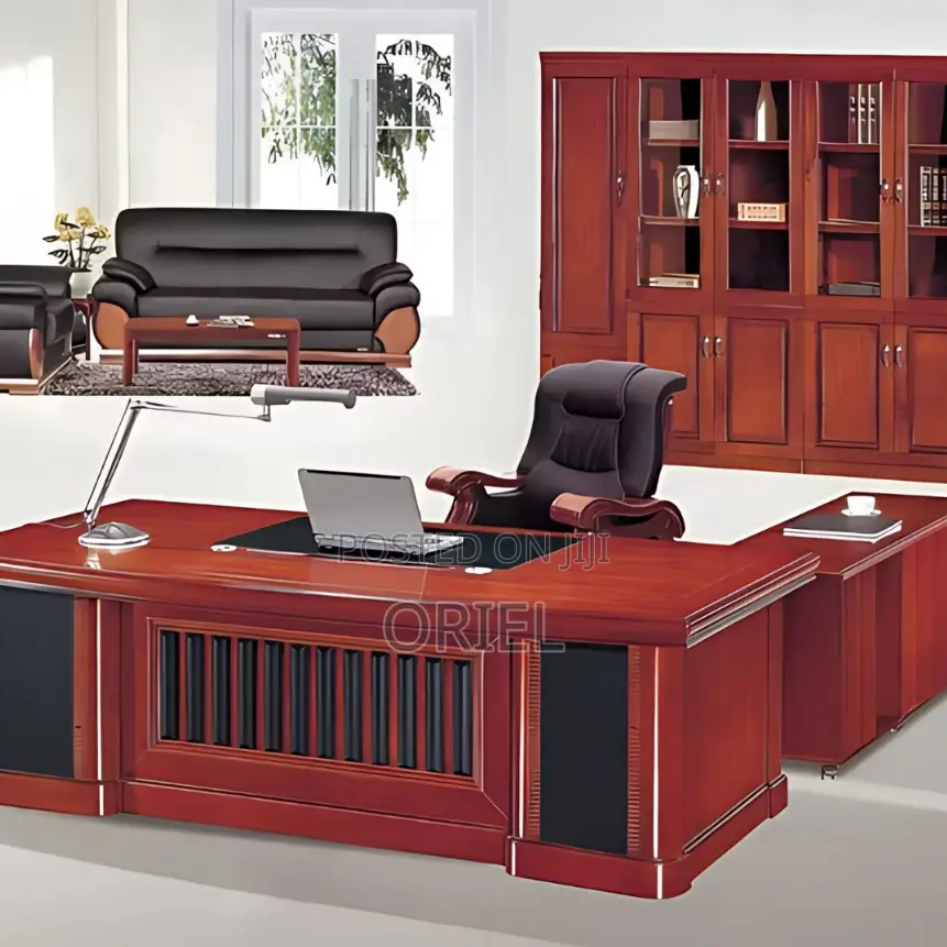 Office Desk : High-End 1.6m Executive L-Shaped Mahogany Office Desk