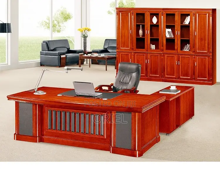 Office Desk : High-End 1.6m Executive L-Shaped Mahogany Office Desk