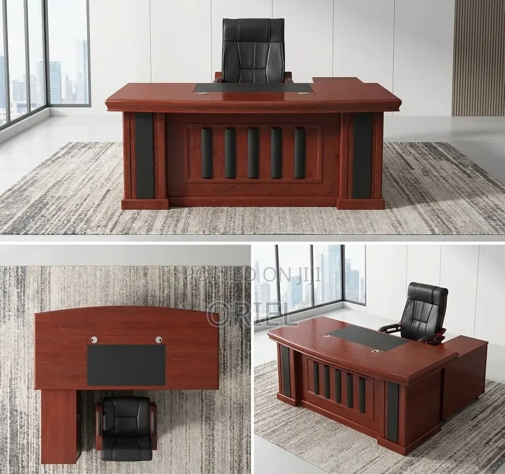 Office Desk : High-End 1.6m Executive L-Shaped Mahogany Office Desk