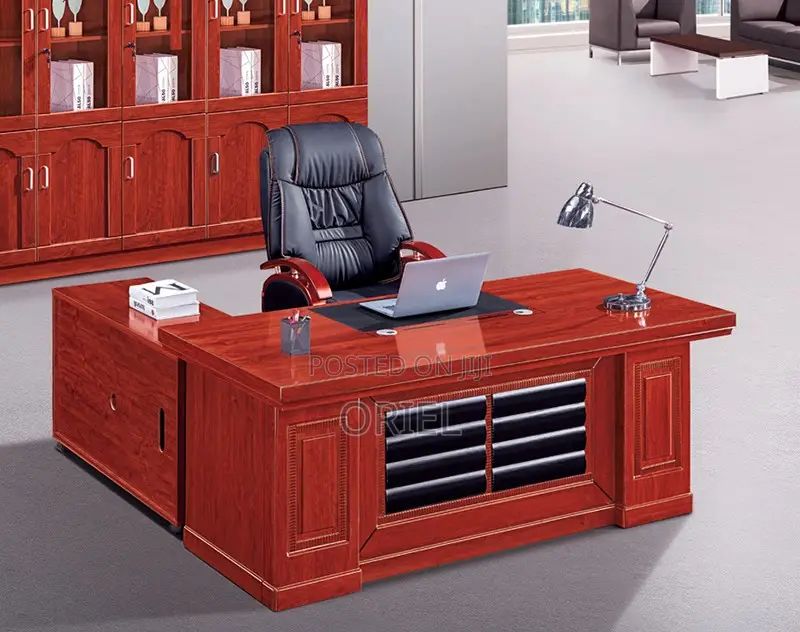 Office Desk : High-End 1.6m Executive L-Shaped Mahogany Office Desk