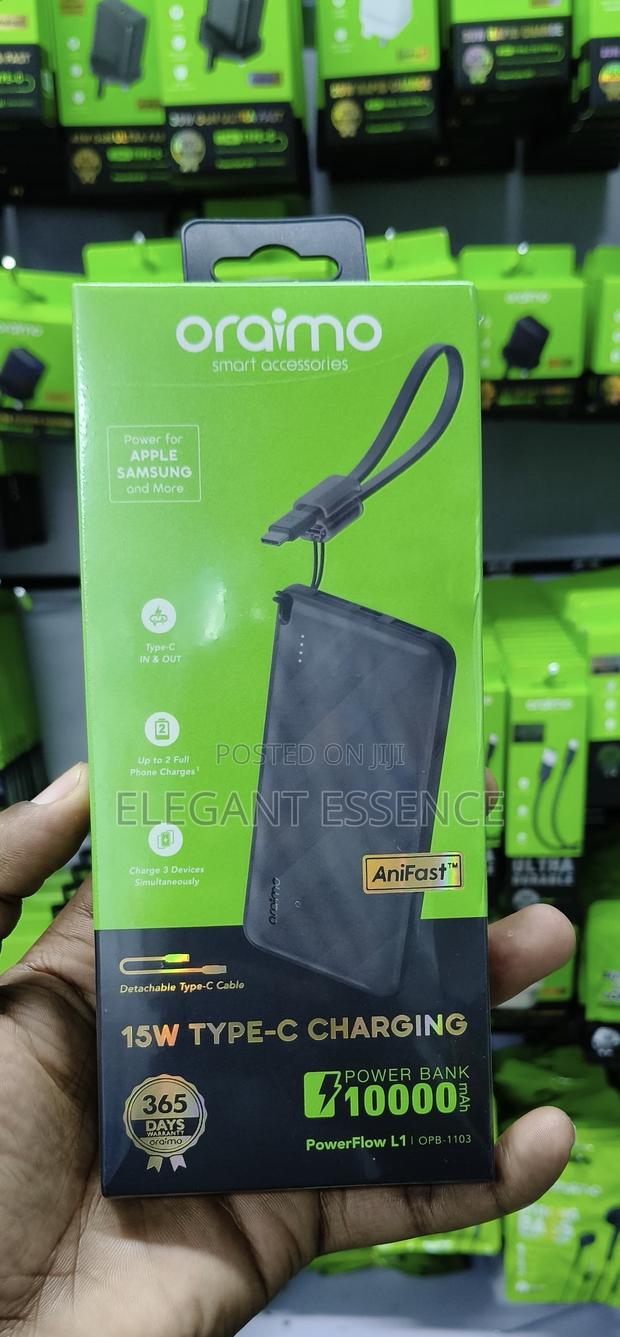 Oraimo Powerflow 10,000 Mah With Detachable Type C Cable - thumbnail 2