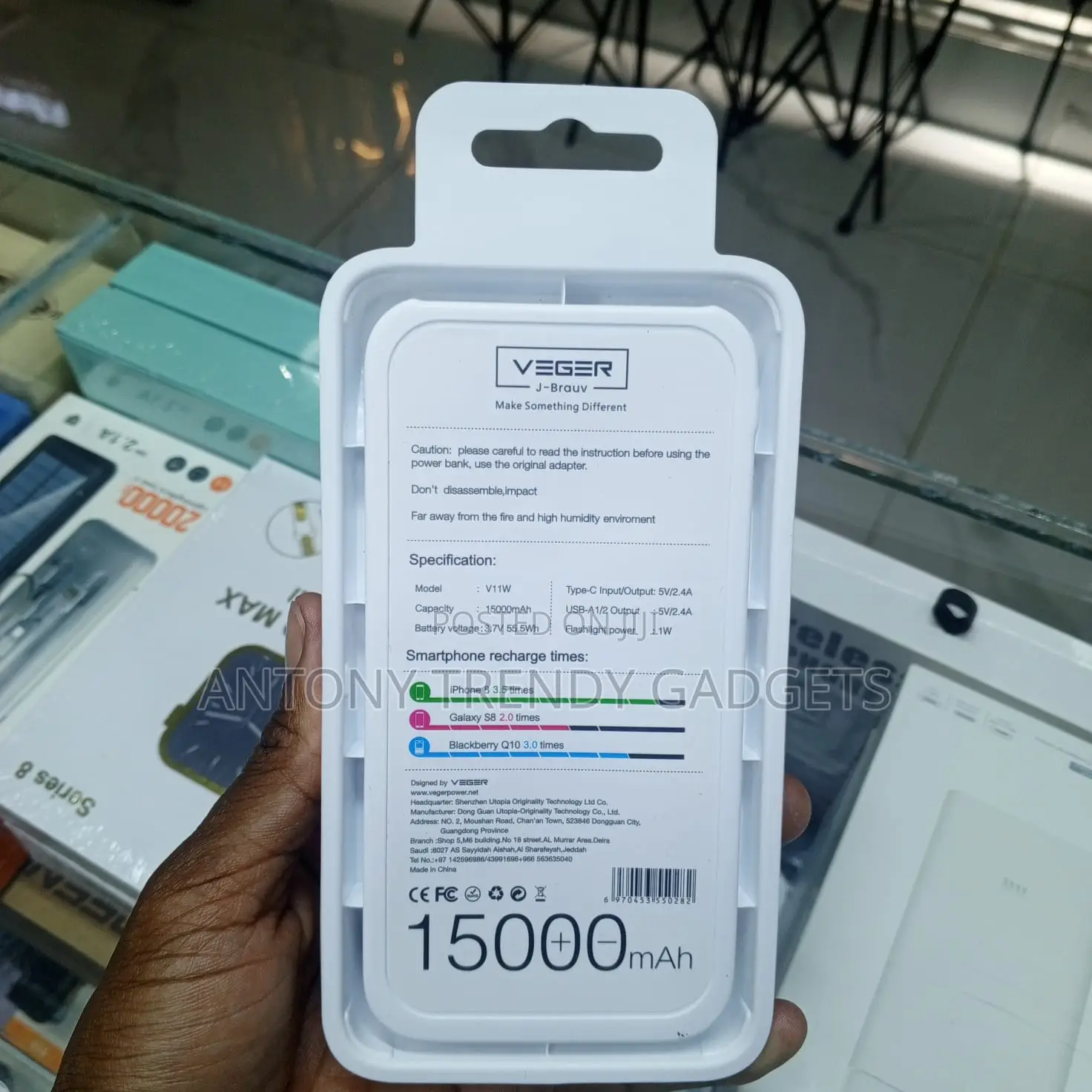 Veger V11w Power Bank 15000mah Fast Charging Portable Charger