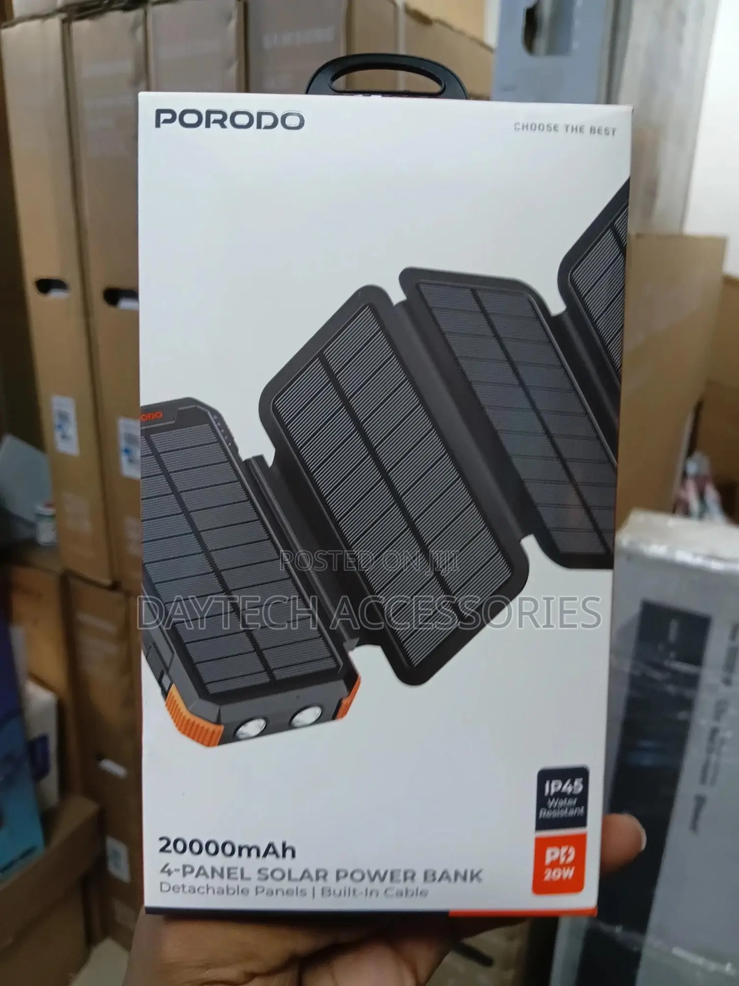 Porodo Power Bank 20000mah 4-Panel Solar Bank