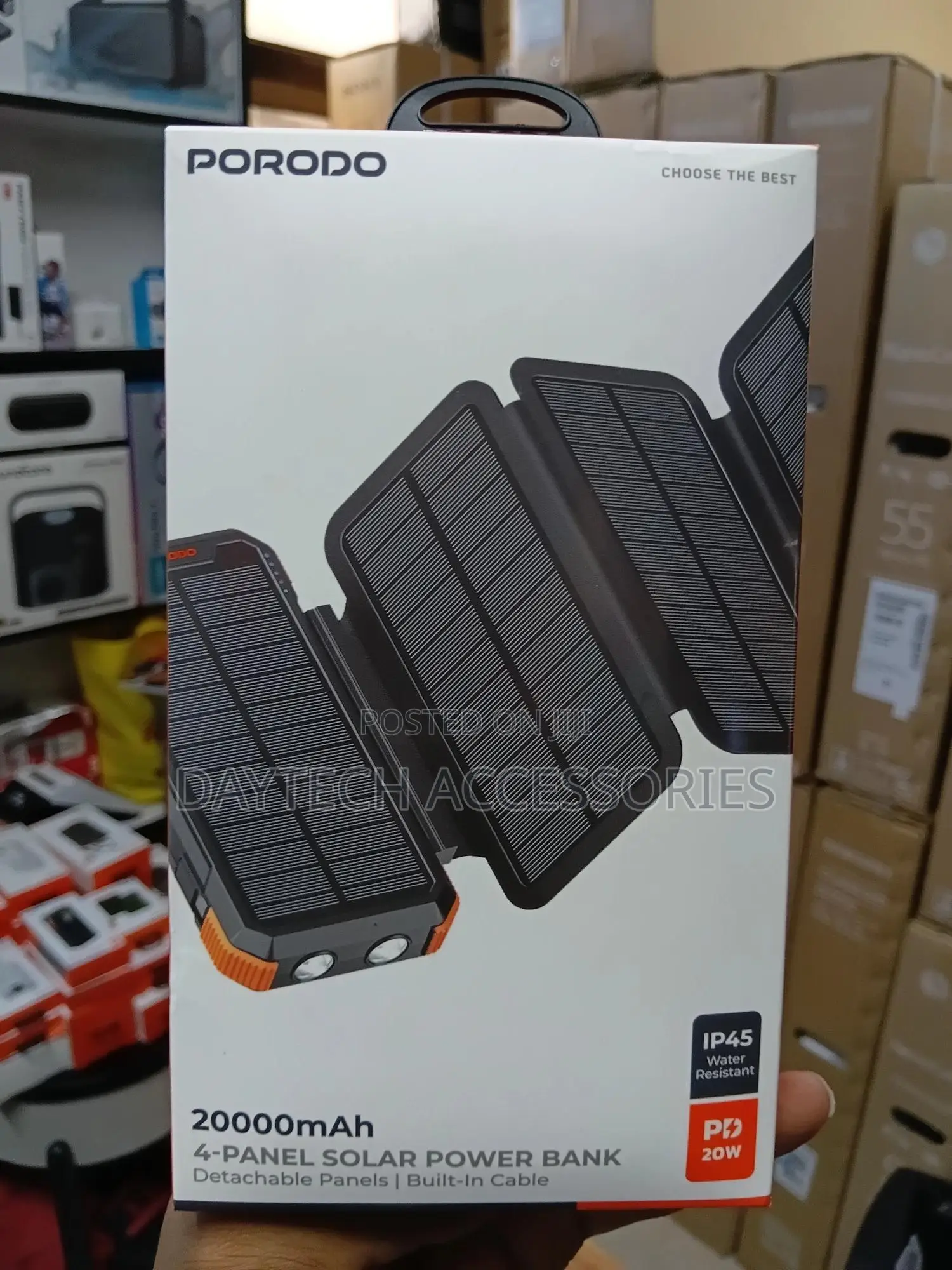 Porodo Power Bank 20000mah 4-Panel Solar Bank