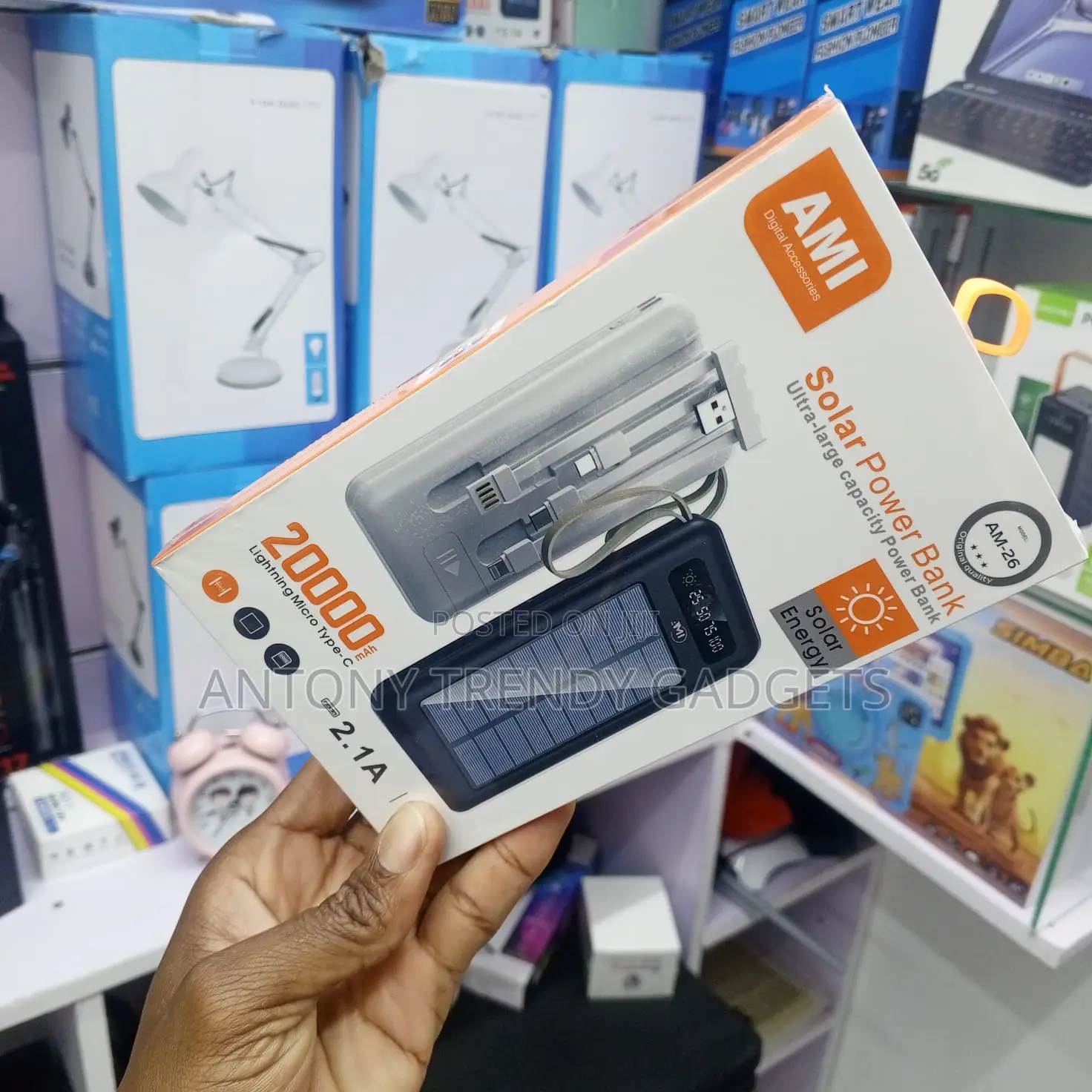 Ami Am-26 Solar Power Bank 2.1a Fast Charging Led Light
