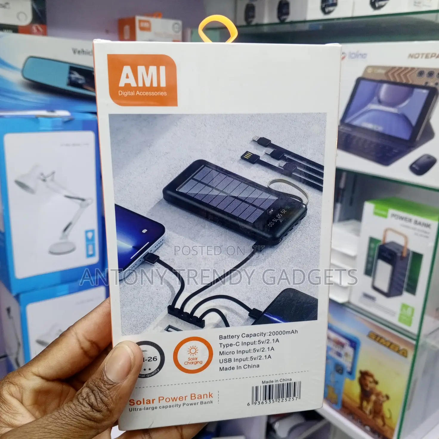 Ami Am-26 20000mah Solar Charger Type-C Micro Lightning