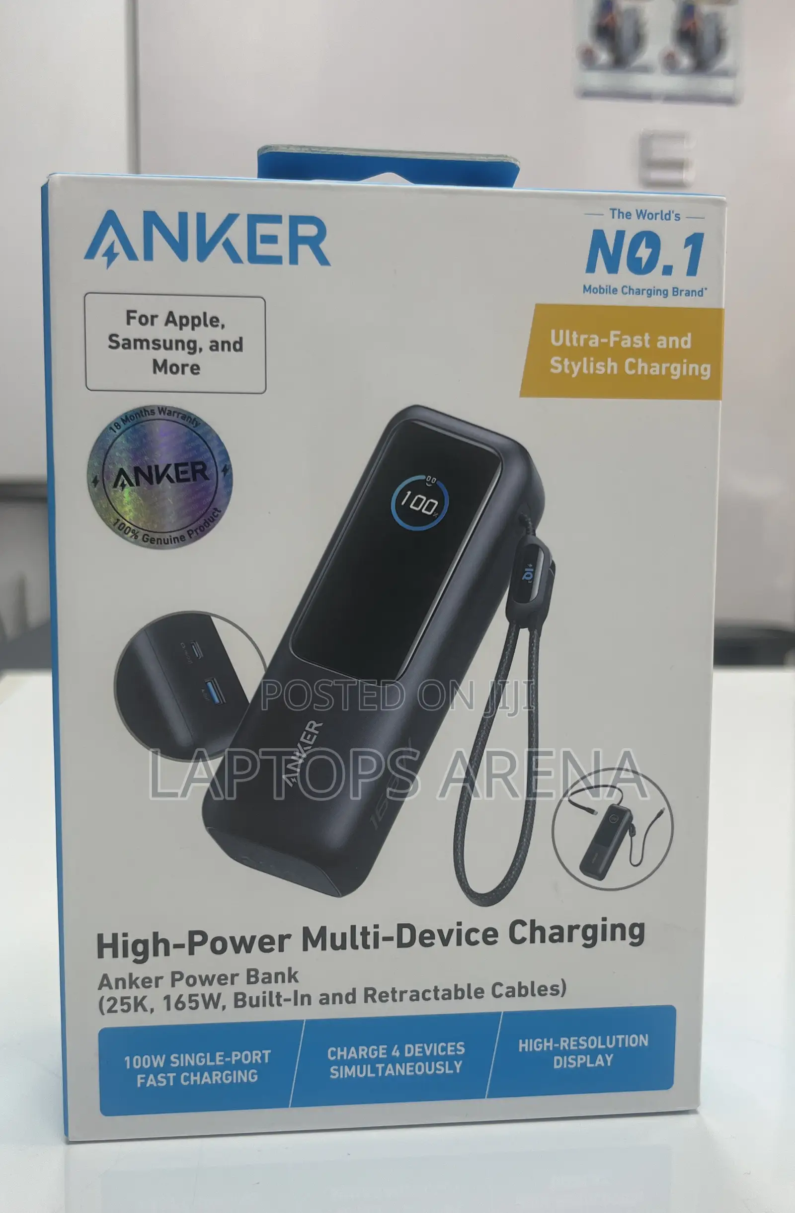 Anker Power Bank , 165w With Built in Retractable Cables