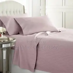 6 by 6 Peach Stripped Bedsheets Set With Two Pillow Cases
