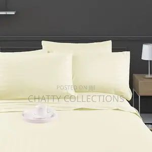 Cream White Striped Bedsheets Set With Two Pillow Cases