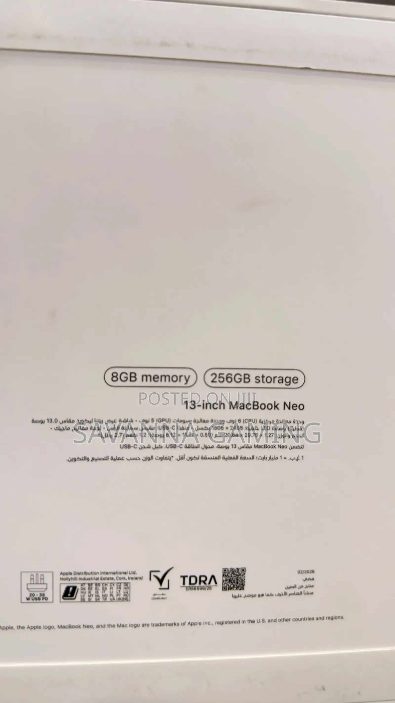 New Laptop Apple MacBook Neo 2026 8GB SSD 256GB